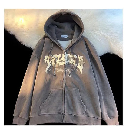 Plus Größe XL-3XL Cord Stickerei Lose Hoodies Frauen Frühling Herbst Lange Sleeve Zipper Kapuze Hemd Harajuku Y2K Sweatshirt.