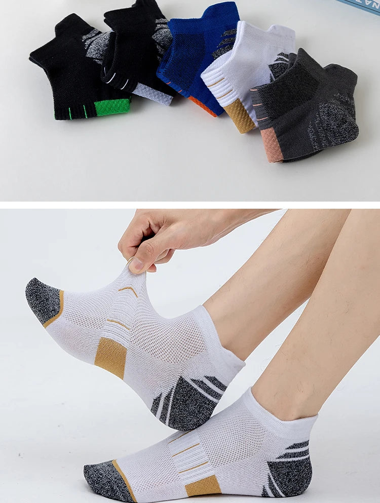 5 Pairs Socks Men's Short Socks Sweat Absorbent and Odorous Basketball Socks Running Sports Socks Breathable Mesh Men's Socks.