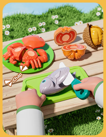 Kid Pretend Play Kitchen Toy Set Simulation Cut Fruit Vegetables Sensory Game Make Pizza Food Cook Girl Interactive Education To