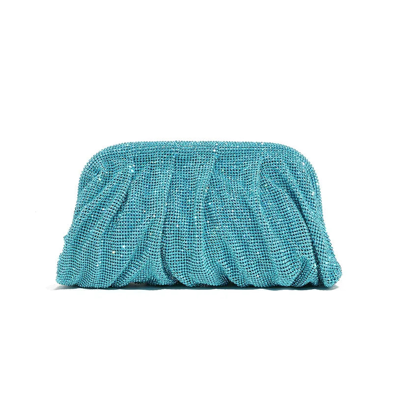 Premium Handmade Diamond-encrusted Clutch Bag Pleated Chain Rhinestone Cloud Clip Dinner Bag Single Shoulder Oblique Span Bolsos
