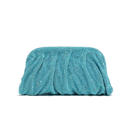 Premium Handmade Diamond-encrusted Clutch Bag Pleated Chain Rhinestone Cloud Clip Dinner Bag Single Shoulder Oblique Span Bolsos