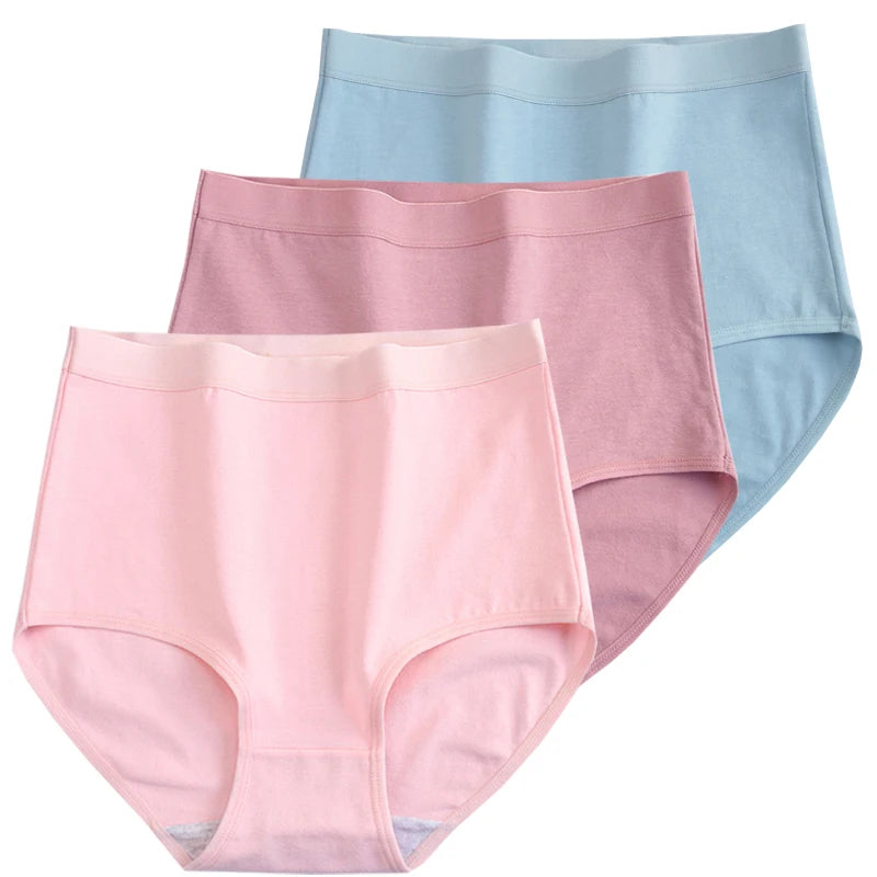 3pcs Cotton Women Panties Lady Plus Size Underwear Large Size High Waist Briefs Breathable Solid Color Female Lingerie