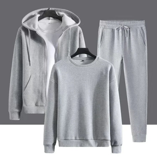 Pure Color Sportswear Set Hooded Open Cardigan Men's Women's Couple Sweatshirt Two-Piece Set for Autumn Winter Spring.