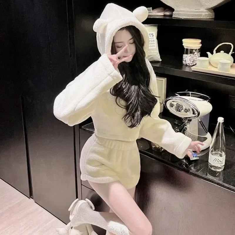 Stylish Pajama Sets for Women Kawaii Girls Autumn Winter Clothing Japan Style Long Sleeve Shorts Young Students Home Casual Soft.