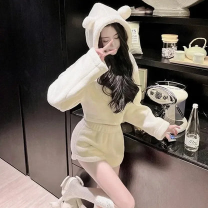 Stylish Pajama Sets for Women Kawaii Girls Autumn Winter Clothing Japan Style Long Sleeve Shorts Young Students Home Casual Soft.