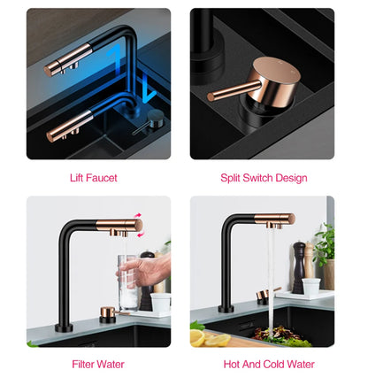 Nanometer Black Hidden Cup Rinser Bar kitchen Sink SUS 304 Stainless Steel Handmade Cup Washer Bar kitchen Sinks With Trash Can