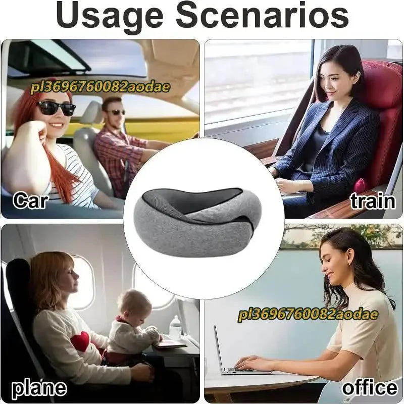 Travel Neck Pillow Memory Foam U-shaped Pillow Snail Style Travel Neck Support Portable Adjustable Soft Noon Break Sleep Pillows.