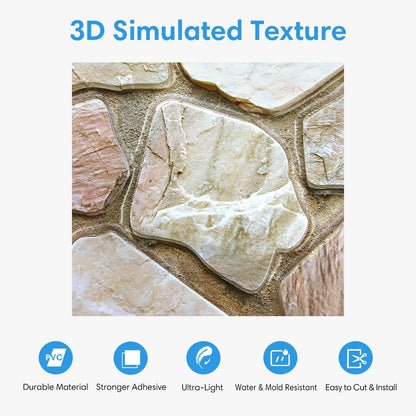 10/20 Pcs, 3D Faux Stone Peel and Stick Wall Panels, PVC Waterproof Wall Stickers ,Kitchen, Bathroom Wall Decoration, Backsplash