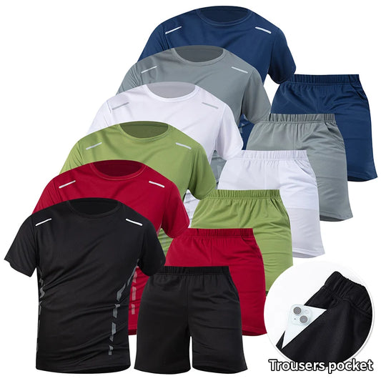 1/2/4 Piece Men's Quick Drying Sports Suit Casual Breathable Short Sleeved T-shirt Pocket Versatile Shorts For Teenagers To Wear.
