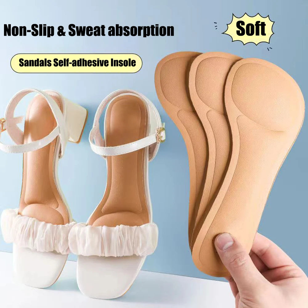 Self-adhesive Insoles for High-heeled Sandals Women Comfort Sweat-absorbent Shoe Sole Anti-Slip Memory Foam Seven-point Shoe Pad.