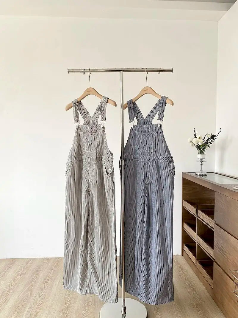 Jumpsuits Loose Casual Straight Pants American Style Jeans Vintage Artistic Rompers One Piece Outfits Autumn Women Clothing.