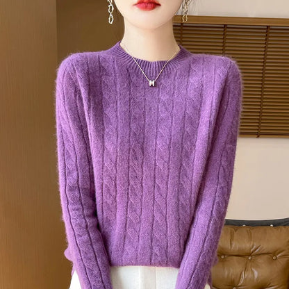 Frauen 100% Merino Wolle Verdickung Pullover Oansatz Gestrickte Twisted Pullover Herbst Winter Kaschmir Langarm Kleidung Basis Tops