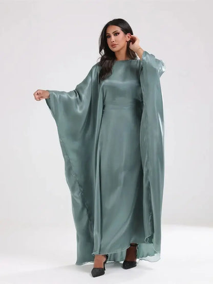 Muslim Kaftan Dress Satin Batwing Abaya For Women Dubai Luxury 2024 Islam Kebaya Robe Caftan Marocain Femme Musulmane Vestidos