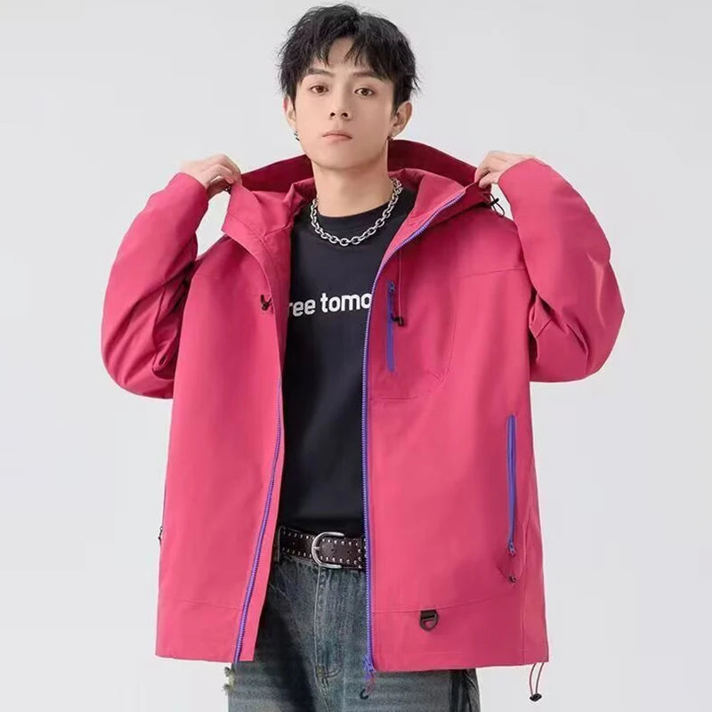 Outdoor Windbreaker Hooded Jacket Men Softshell Zip Up Windproof Waterproof Mountain Skiing Hiking Camping Jacket Autumn Coats