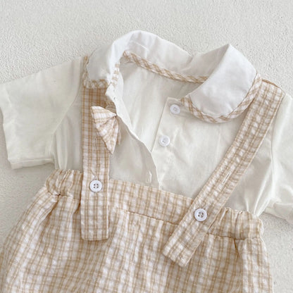 Bodys Sommer Baby und Kinder einteilige Kleidung Puppen hals kurz ärmel ige karierte elastische Bund Dreieck einteiligen Stram pler