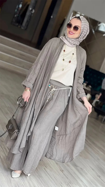 Eid muslimische Frauen Bluse zweiteiliges Set Abaya langes Hemd weites Bein Hose Anzüge Ramadan Arabisch Dubai bescheidene Musulman Ensembles