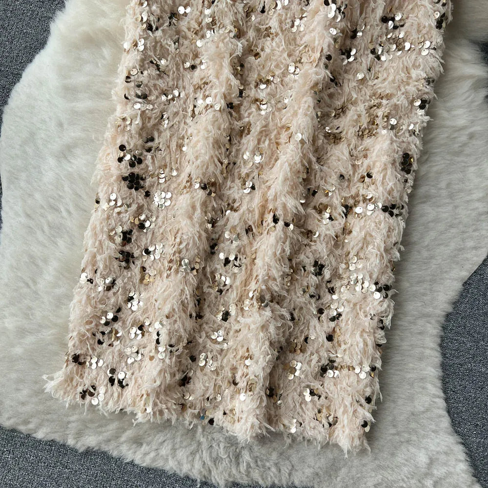 Skirts Women Autumn High Waist Midi Sequined Elegant Korean Fashion Back Slit A-line Loose Casual Simple All-match Faldas Largas.