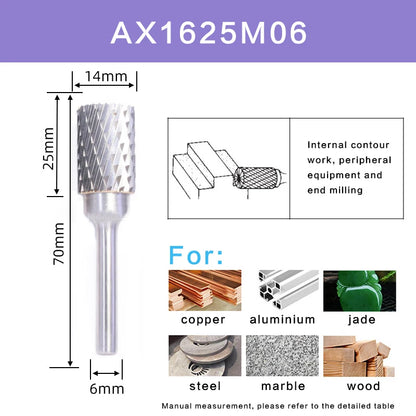 AX Double Cut Wolframkarbid Rotary File Bohrer Fräsen Carving Bit Point Burr Die Grinder Schleiflegierung Schleifkopf Werkzeug