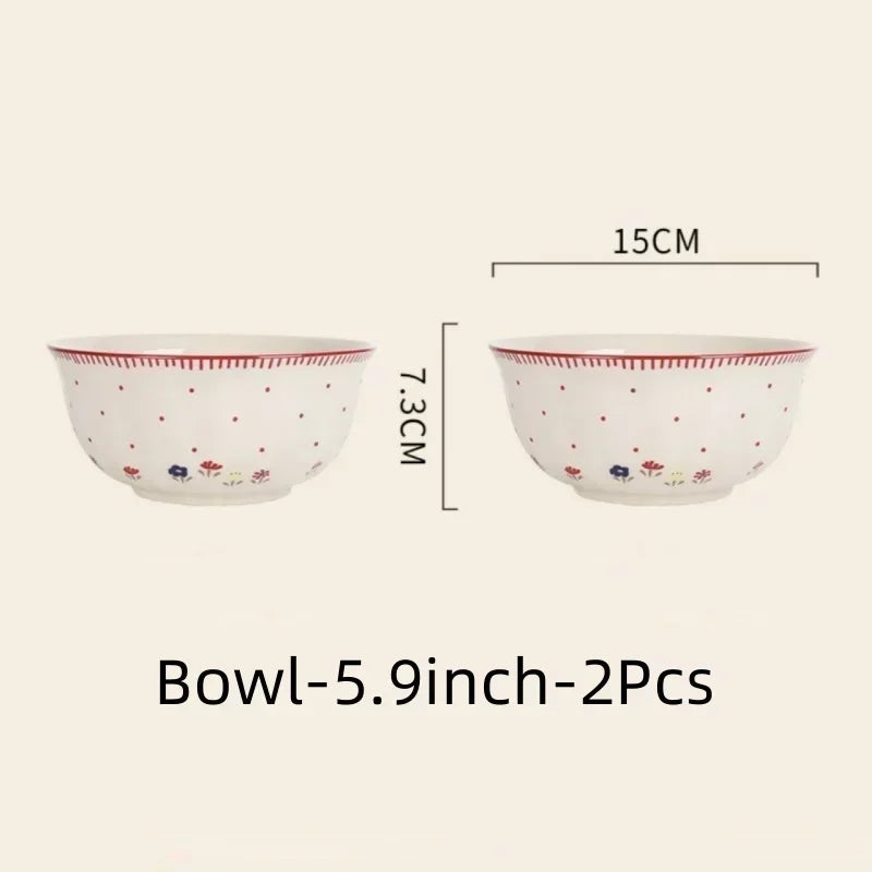 SOLECASA Pastoral Style Ceramic Tableware Soup Bowl Salad Bowl Dish Pasta Dessert Plates Dinnerware Dinnerware Table Decoration