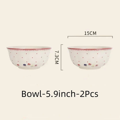 SOLECASA Pastoral Style Ceramic Tableware Soup Bowl Salad Bowl Dish Pasta Dessert Plates Dinnerware Dinnerware Table Decoration