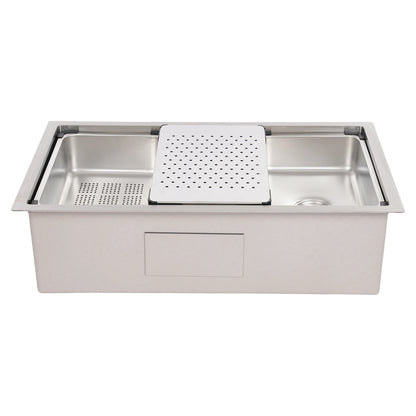 Küchenspüle aus Edelstahl, 8,66 Zoll tief, Abtropfkorb, Innenbecken, Unterbau- oder Überbau-Design