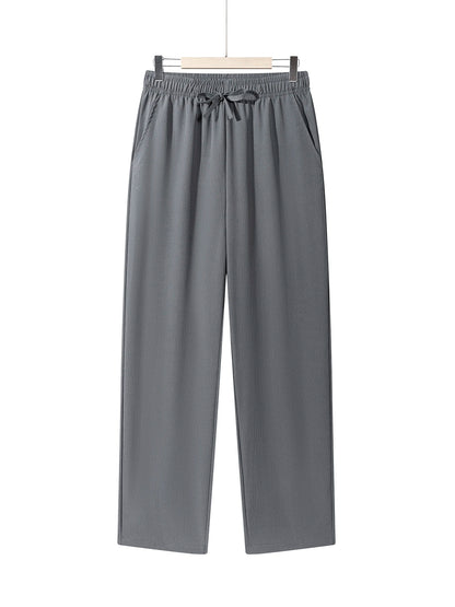 Summer Men's Straight Trousers Casual Solid Color Breathable Drawstring Long Pants Sweatpants Streetwear Men Baggy Pants