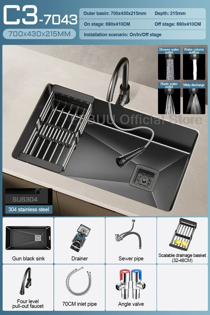 304 Stainless Steel Kitchen Sink Single Bowl Thickened Material Undermount Basin Vegatable Workstation With Drain Accessories