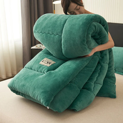 New Milk Velvet Soybean Comforter Grey Winter Keep Warm Duvet Solid Quilt Soft Fleece Thickened Blanket Drop Shippping Full