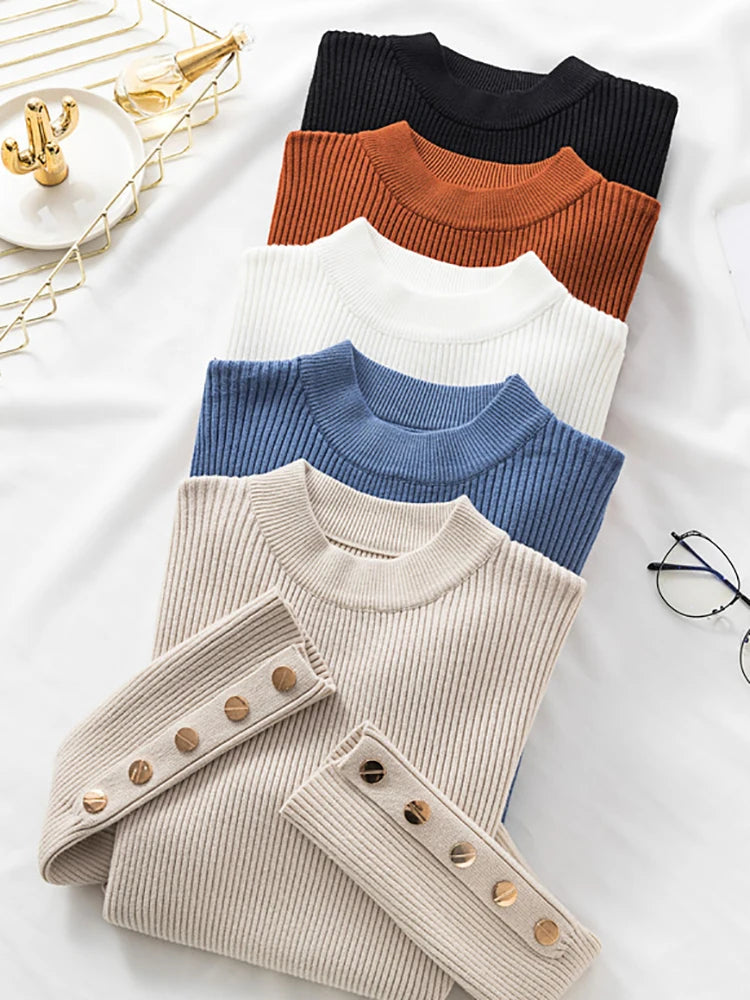 2025 weibliche Dünne Gestrickte Weiche Jumper Tops Herbst Winter Frauen Casual Pullover Pullover Taste Lange Hülse O-ansatz Chic Pullover