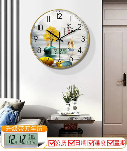 Wanduhr, Wohnzimmer mit Kalender, Zuhause, modisch, einfach, modern, Wanduhr, 2023, neuer Stil, stumm, Licht, Luxus