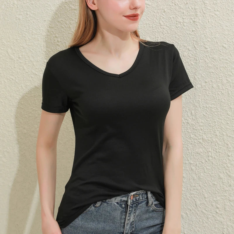 2024 Kurze T-Shirts Sommer Damen Kurzarm Rundhals Casual Bluse Shirts Einfarbig Tops Schwarz / Weiß