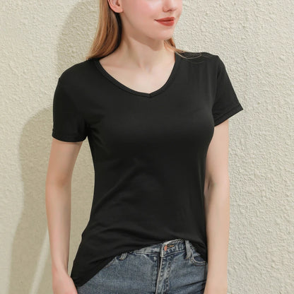 2024 Kurze T-Shirts Sommer Damen Kurzarm Rundhals Casual Bluse Shirts Einfarbig Tops Schwarz / Weiß