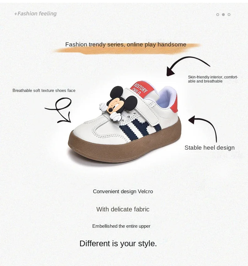 Disney Children's Casual Shoes Cute Minnie Girls Sneakers Fashion Mickey Boys Sport Shoes Anti-slip Soft Sole Kids Board Shoes.