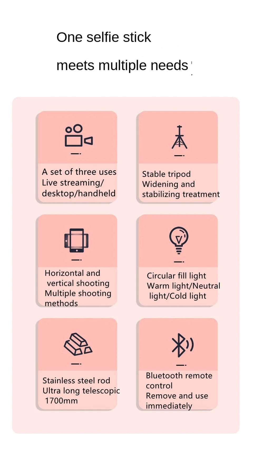 FANGTUOSI New Long Selfie Stick Tripod for Smartphone Live, Tripods Stand with Wireless Bluetooth shutter For Phone Camera Vlog.