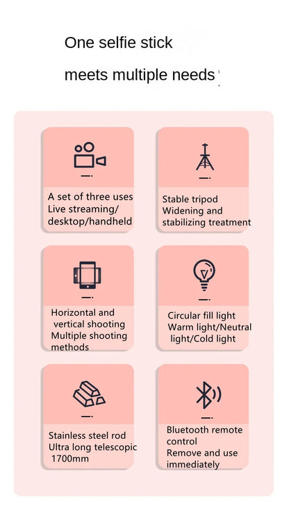 FANGTUOSI New Long Selfie Stick Tripod for Smartphone Live, Tripods Stand with Wireless Bluetooth shutter For Phone Camera Vlog.