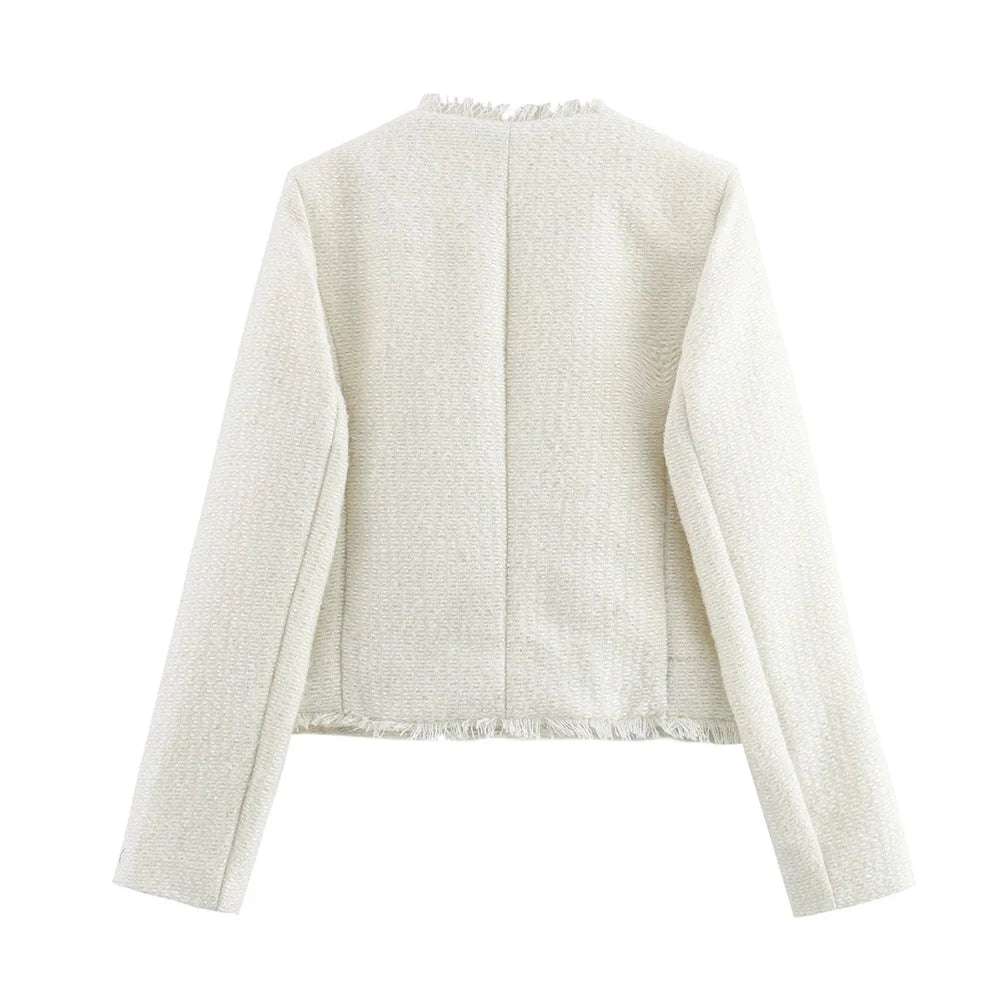 Women's Autumn and Winter Long Sleeve Short Jacket Fashion Solid Colour Front Pocket Button Jacket Elegant Casual Jacket.