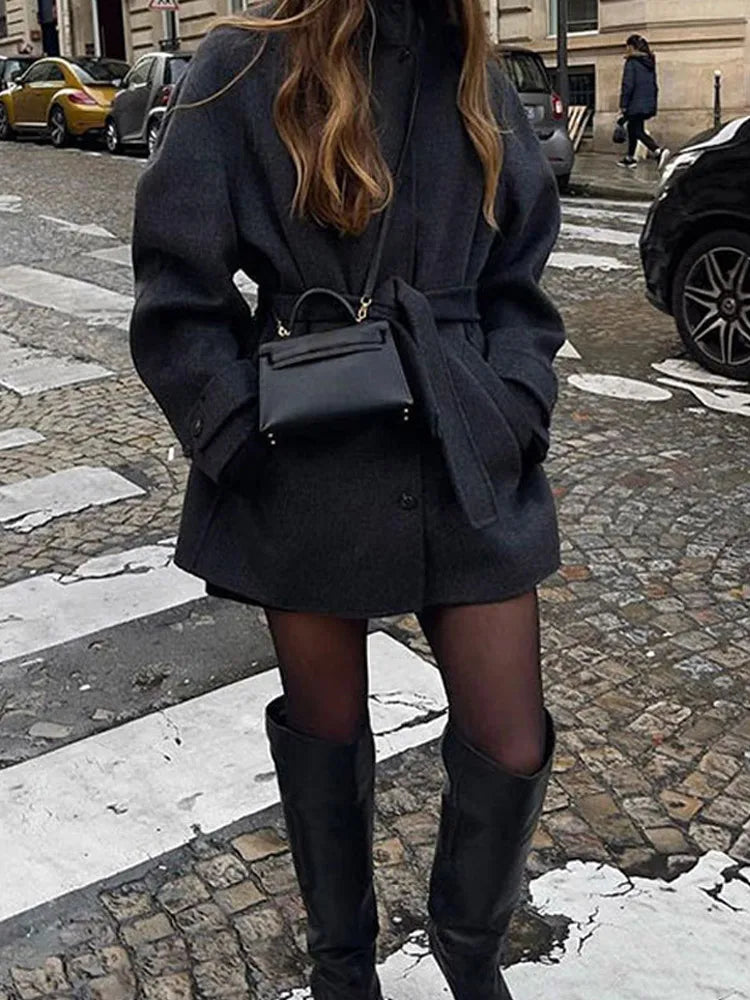 Winter warme Schnürung Damen mantel einfarbig Vintage Einreiher Mantel Mode Herbst Damen jacken neue Retro-Oberbekleidung