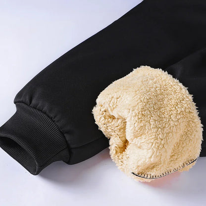 Pants for men in autumn and winter, thickened with fleece for outerwear, casual pants, warm lamb wool sports sweatpants.