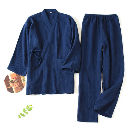 2025 japanisches Kimono-Set, 100 % Baumwolle, Pyjama, zweiteilig, Paar, Yukata, lockerer Herren- und Damen-Schweißdampfanzug, Heimservice-Set.