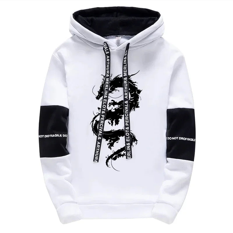Men's Hooded Sweatshirt Sweatpants 2pcs Set Urban Casual Fashion Hoodie Outfits Dragon Printed Pullover Male Sporty Jogger Suit.