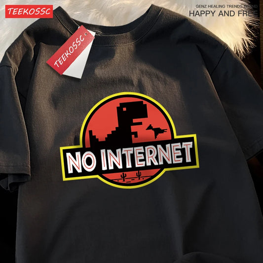 No Internet Fun Little Dinosaur Short Sleeve Mens Cartoons Cotton Tshirt Summer High Quality Clothing Fashion Oversize T-Shirts.