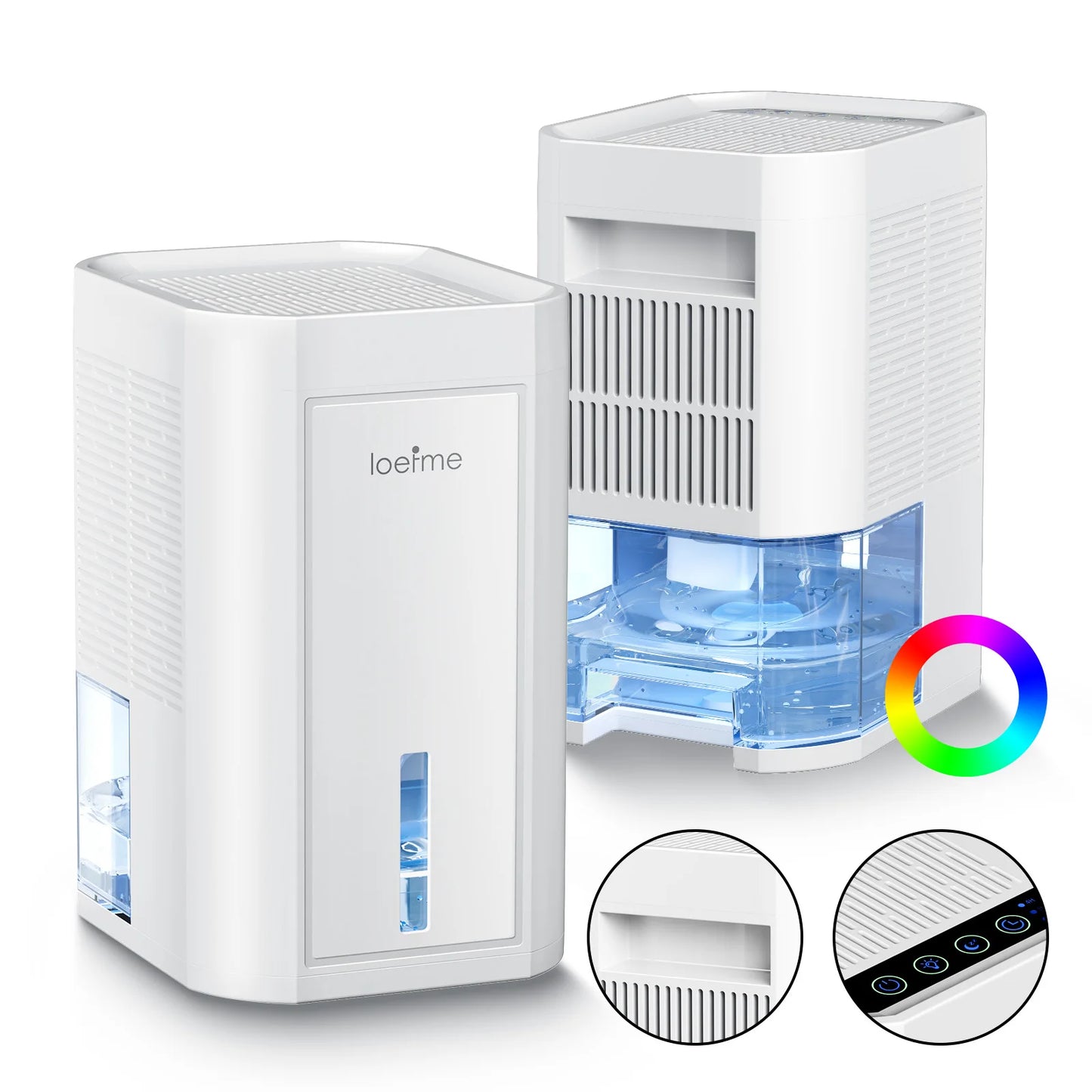 LOEFME Silent Dehumidifier 1.0L Portable Air Double Dehumidifier Dryer with LED Light Area 5–20m² for Home Bedroom living Room.