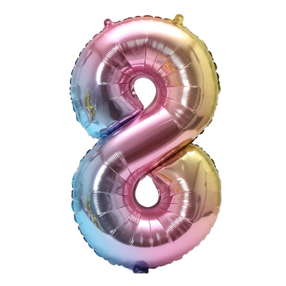 32 Zoll Regenbogen-Farbverlaufs-Zahlen-Folienballon 1-9 für Kindergeburtstag, Party-Dekoration, Babyparty, Brautparty, weitere Optionen verfügbar.