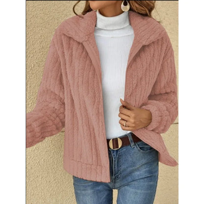 2025, Herbst und Winter, neue Mode, Damenpullover, Mäntel, Übergröße, Fleece-Strickjacke, kurzer Kragen, Tops, Damenbekleidung