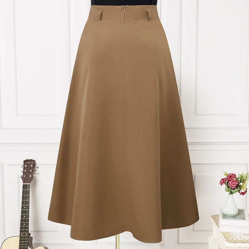 ZANZEA Women High Waist Jupe 2025 Autumn Vintage Office Falda Korean Fashion Pleating Swing Skirt Holiday Loose Solid Maxi Skirt.