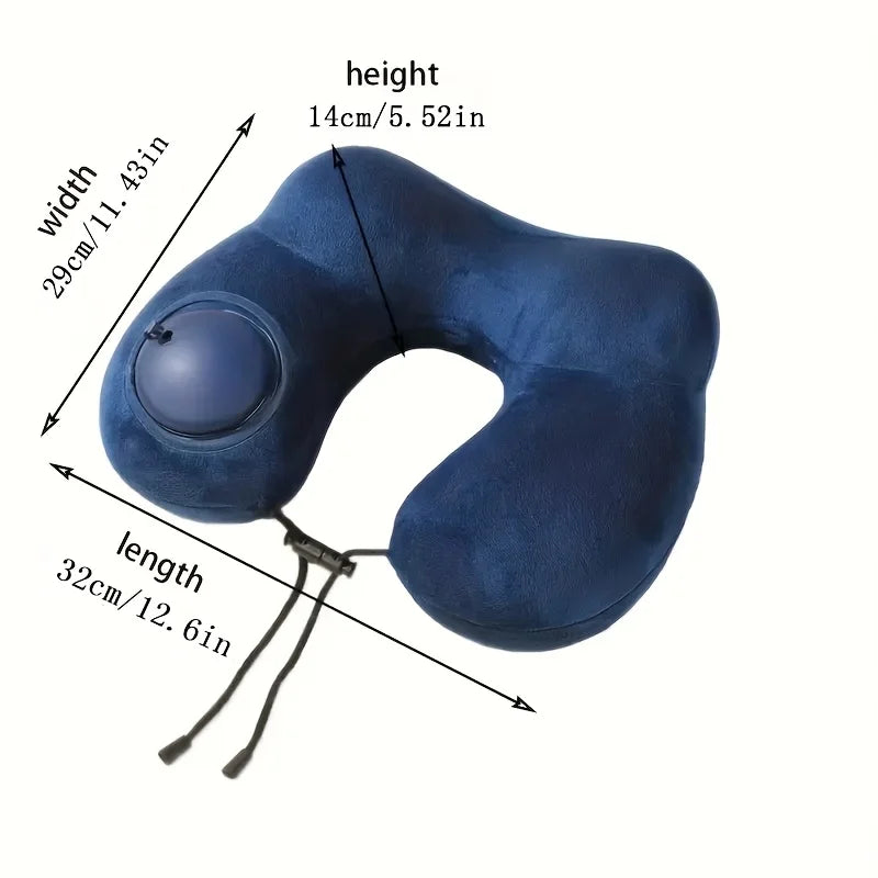 1 press type inflatable pillow U-shaped pillow, foldable U-shaped double hump neck pillow, portable outdoor travel pillow.