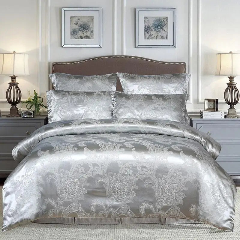 European Satin Jacquard Duvet Cover Set High Quality Smooth and Skin Friendly Comforter Cover Set Summer Bedding Kit for Adults.
