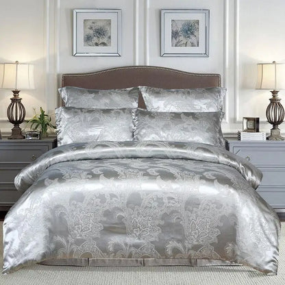 European Satin Jacquard Duvet Cover Set High Quality Smooth and Skin Friendly Comforter Cover Set Summer Bedding Kit for Adults.