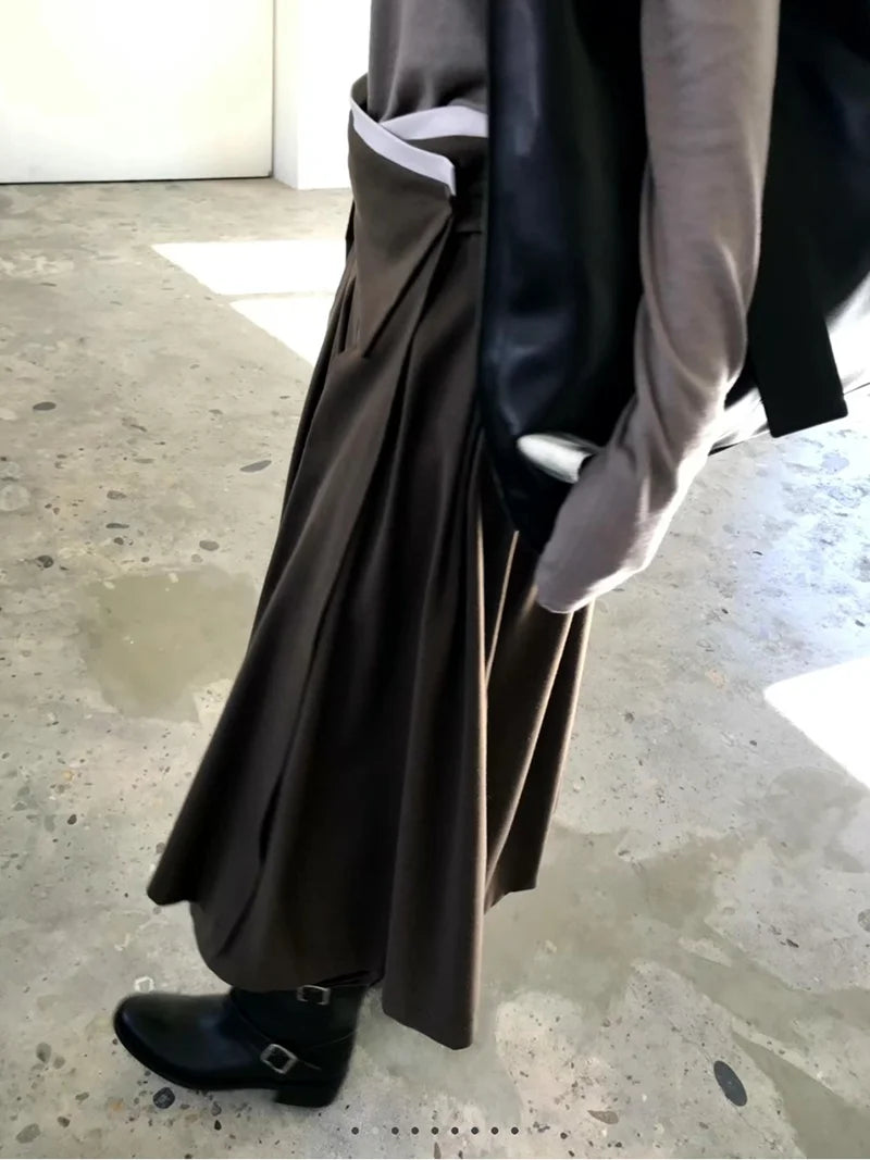 Elegant Pleated Midi Skirt Women Fashion Patchwork Asymmetrical Skirts Summer Office Ladies Korean Casual Design A Line Faldas.
