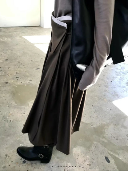 Elegant Pleated Midi Skirt Women Fashion Patchwork Asymmetrical Skirts Summer Office Ladies Korean Casual Design A Line Faldas.